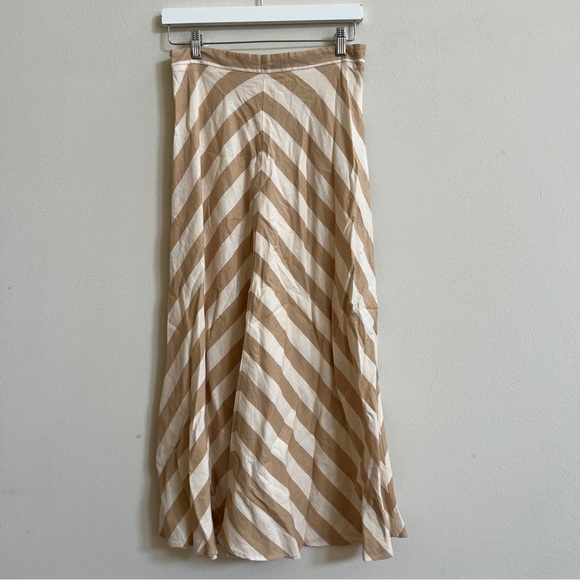 ZARA Linen Blend Ecru and Cream Striped  Midi Skirt  Sz M - Picture 5 of 6